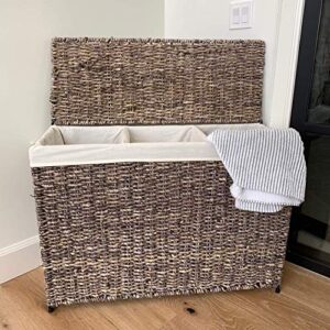 America Basket Woven Maize 3-Section Lined Hamper