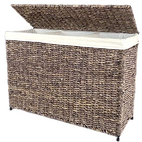 America Basket Woven Maize 3-Section Lined Hamper