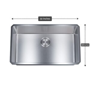 Dowell 10" Deep Undermount Single Bowl 30x18 Stainless Steel Kitchen Sink (16 Gauge, 6008 3018)