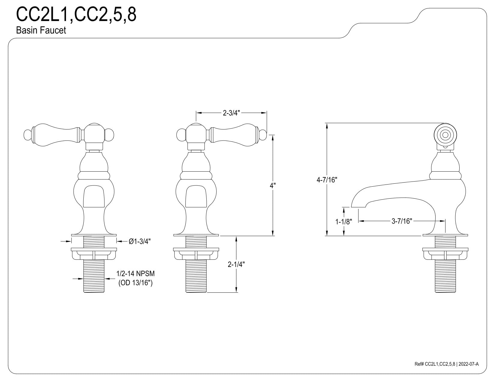 Kingston Brass CC1L2 Vintage Basin Tap Faucet, 3-1/2 inch spout reach, Polished Brass