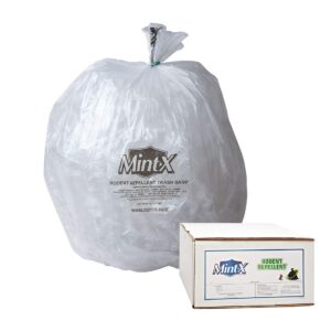 mint-x rodent repellent trash bags, 1.3 mil, flat seal, 58" height x 38" length, clear (pack of 100) (mx3858xhc)