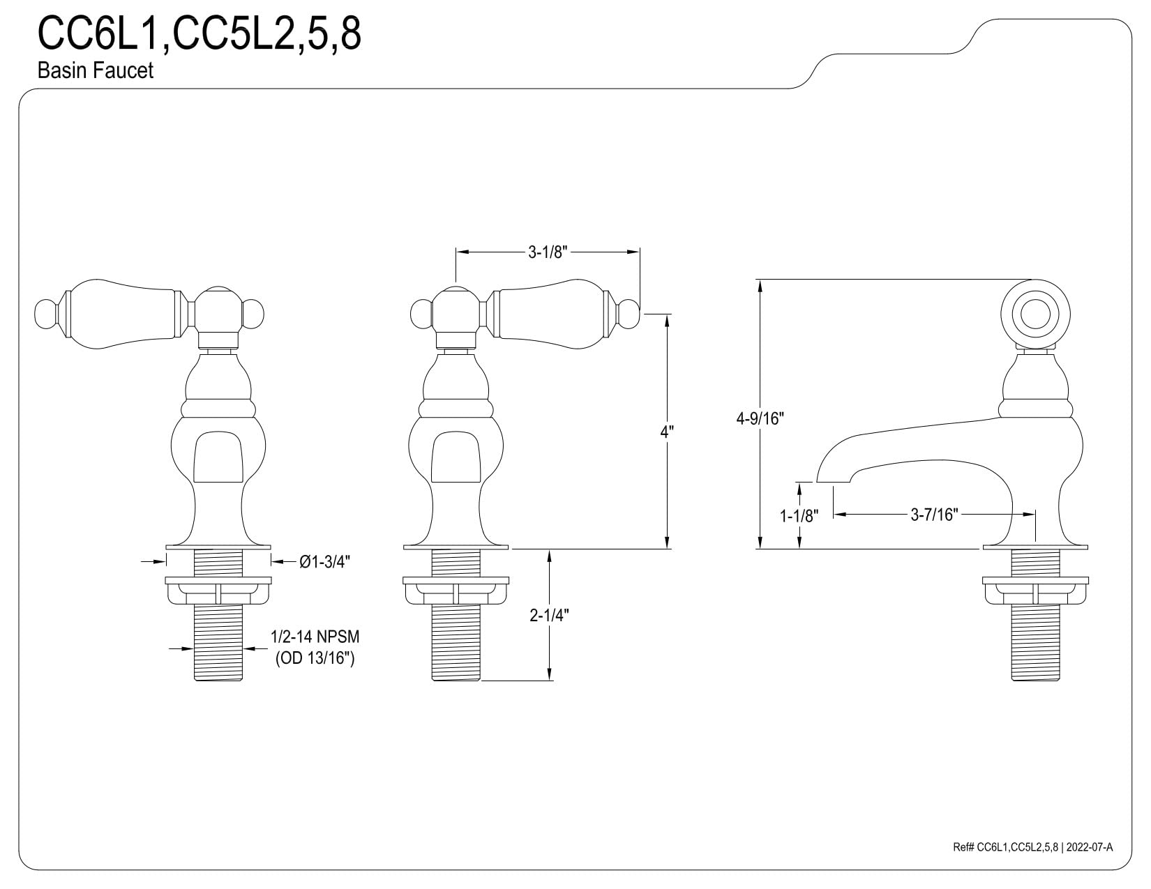 Kingston Brass CC5L2 Vintage Basin Faucet (1) CCPL1CSC (1) CCPL1CSH, 3-1/2 inch spout reach, Polished Brass