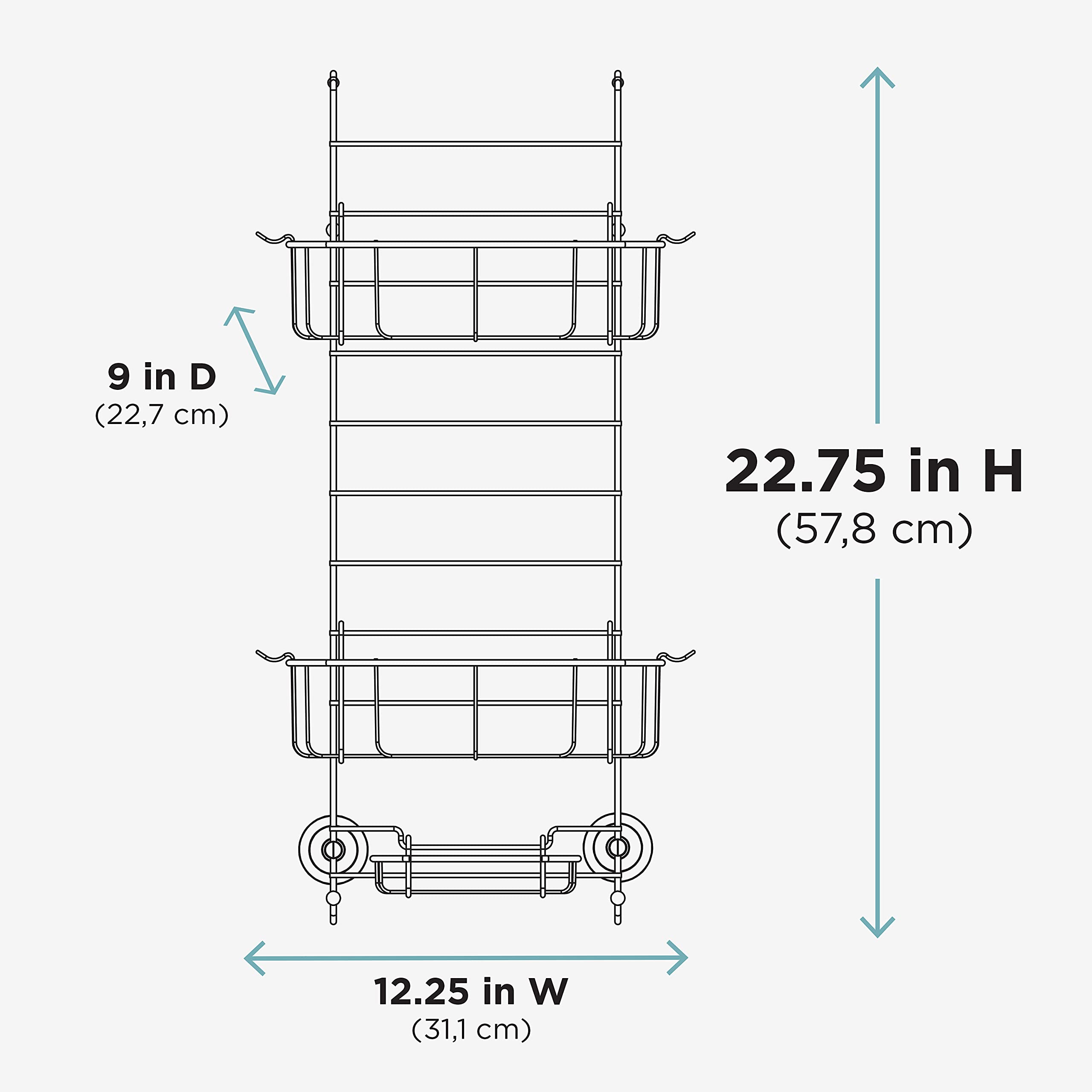 Zenna Home, Stainless Steel Rust-Resistant Over-The-Shower Caddy, 2-Shelf, Over the Door