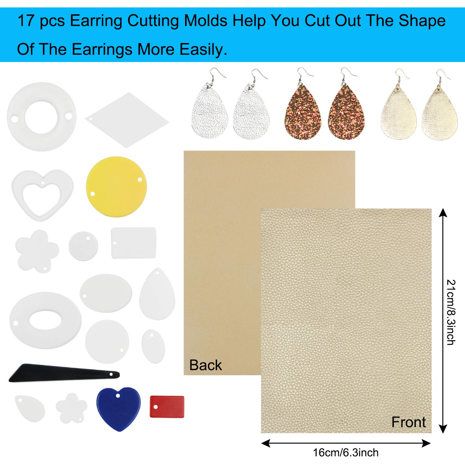 Leather Earring Making Kit - 24pcs Cricut Faux Leather Sheets for Earrings Making - 8.3" x 6.3" Each - Fabric and Tool for DIY Earrings - Jewelry Hair Bows Crafts Supplies for Beginners