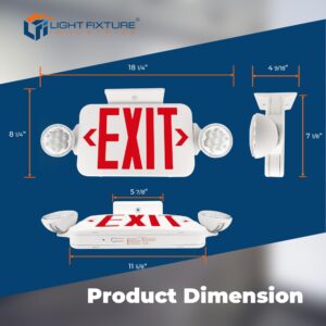 LFI Lights | Combo Red Exit Sign with Emergency Lights | White Housing | All LED | Two Adjustable Round Heads | Hardwired with Battery Backup | UL Listed | (1 Pack) | COMBOJR2-R