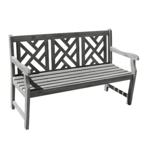 vifah grey-washed 5ft martha latice acacia weathered-wood bench for 3 seater in entry way