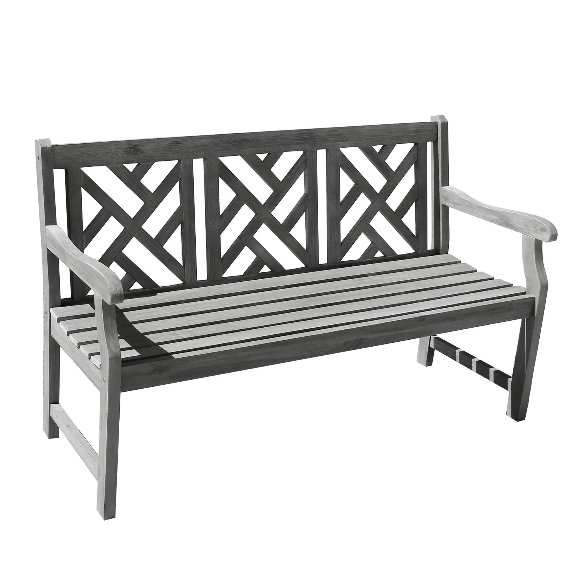 Vifah Grey-Washed 5Ft Martha Latice Acacia Weathered-Wood Bench for 3 Seater in Entry Way