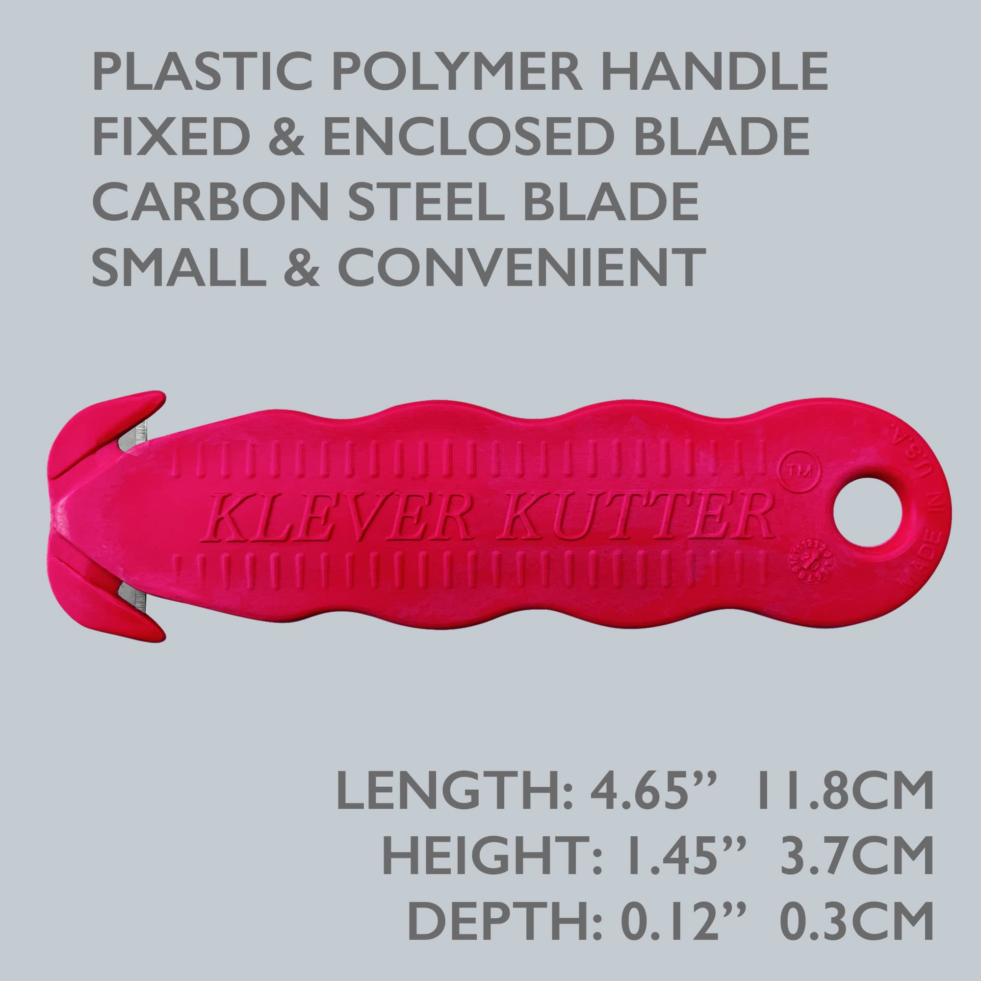 Klever Innovations KCJ-1R Safety Cutter, Advanced Plastic Polymers, 4-5/8”, Red (Pack of 10)