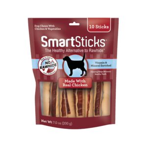 smartbones smartsticks, treat your dog to a rawhide-free chew made with real chicken and vegetables, 10 sticks