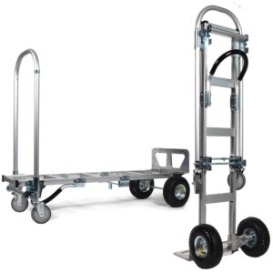 us cargo control convertible aluminum hand truck & hand cart - 2-in1 folding hand truck, 770 lbs capacity, industrial hand dolly, loop handle and 10-inch pneumatic wheels, heavy duty dolly for moving