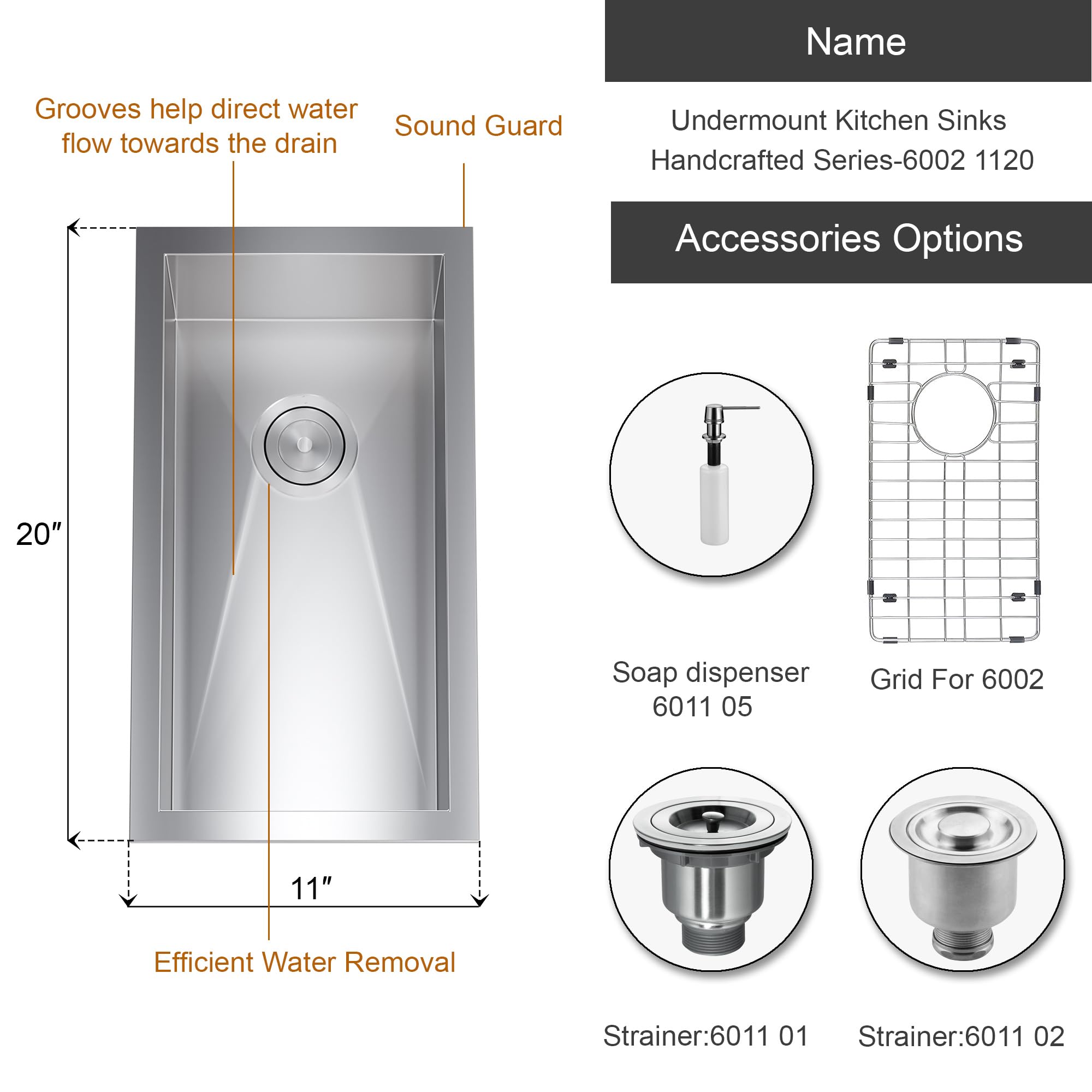 Dowell Undermount Single Bowl 16 Gauge Kitchen Stainless Steel Sinks Handcrafted Series (6002 1120)