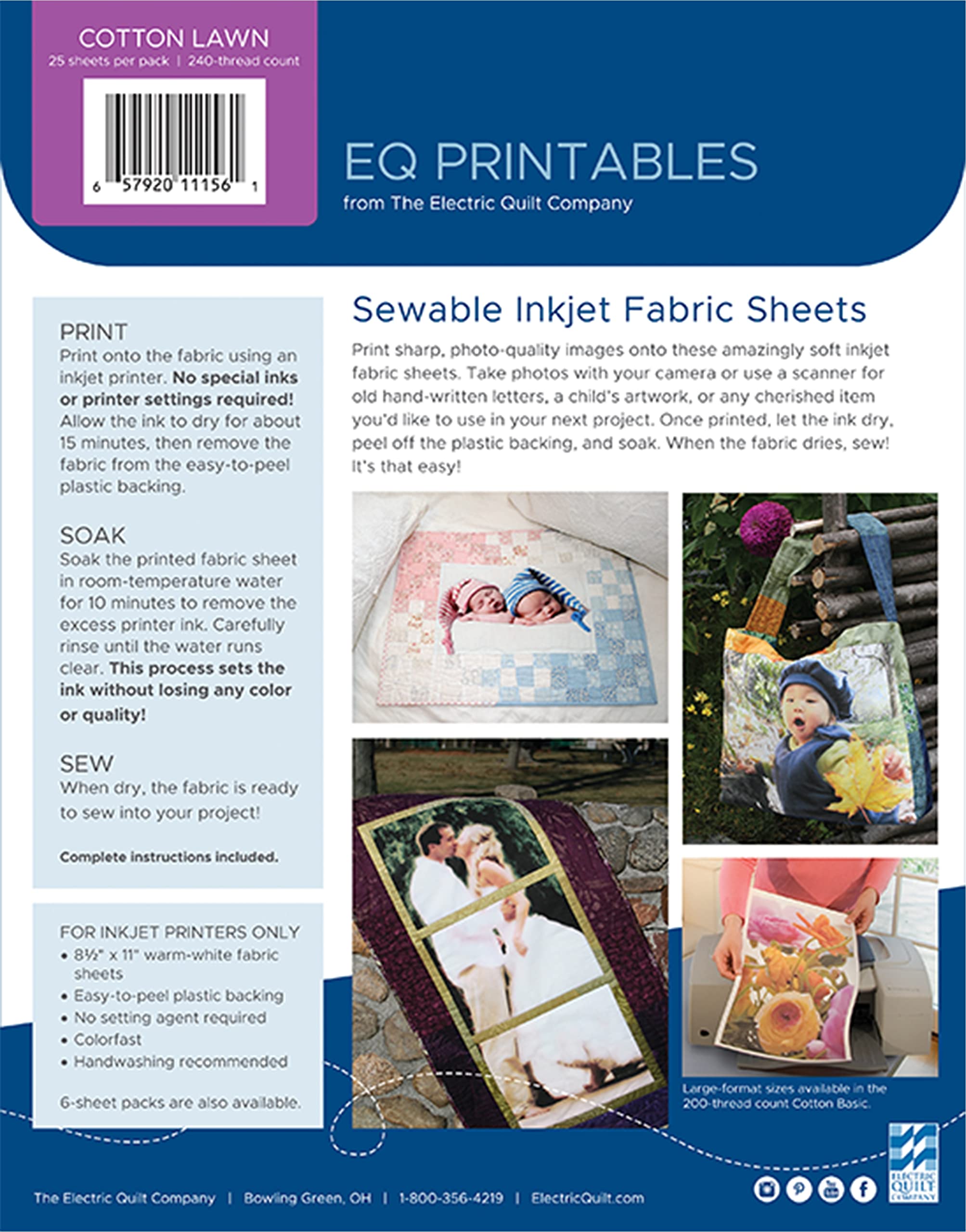 Electric Quilt EQ Printables: 25 Inkjet Cotton Lawn Fabric Sheets