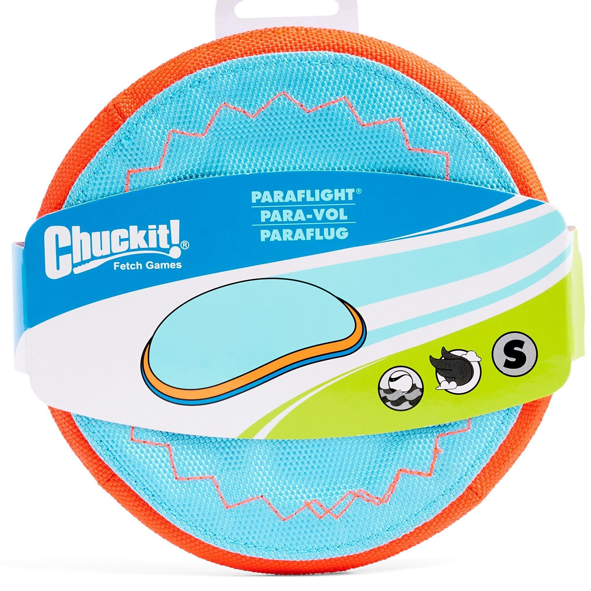 Chuckit! Paraflight Flying Disc Dog Toy - Water Floating Flyer - Durable Nylon Construction with Soft Rubber Edges - For Small and Medium Dogs - Size Small - 6.75" L x 6.75" W - Pack of 1