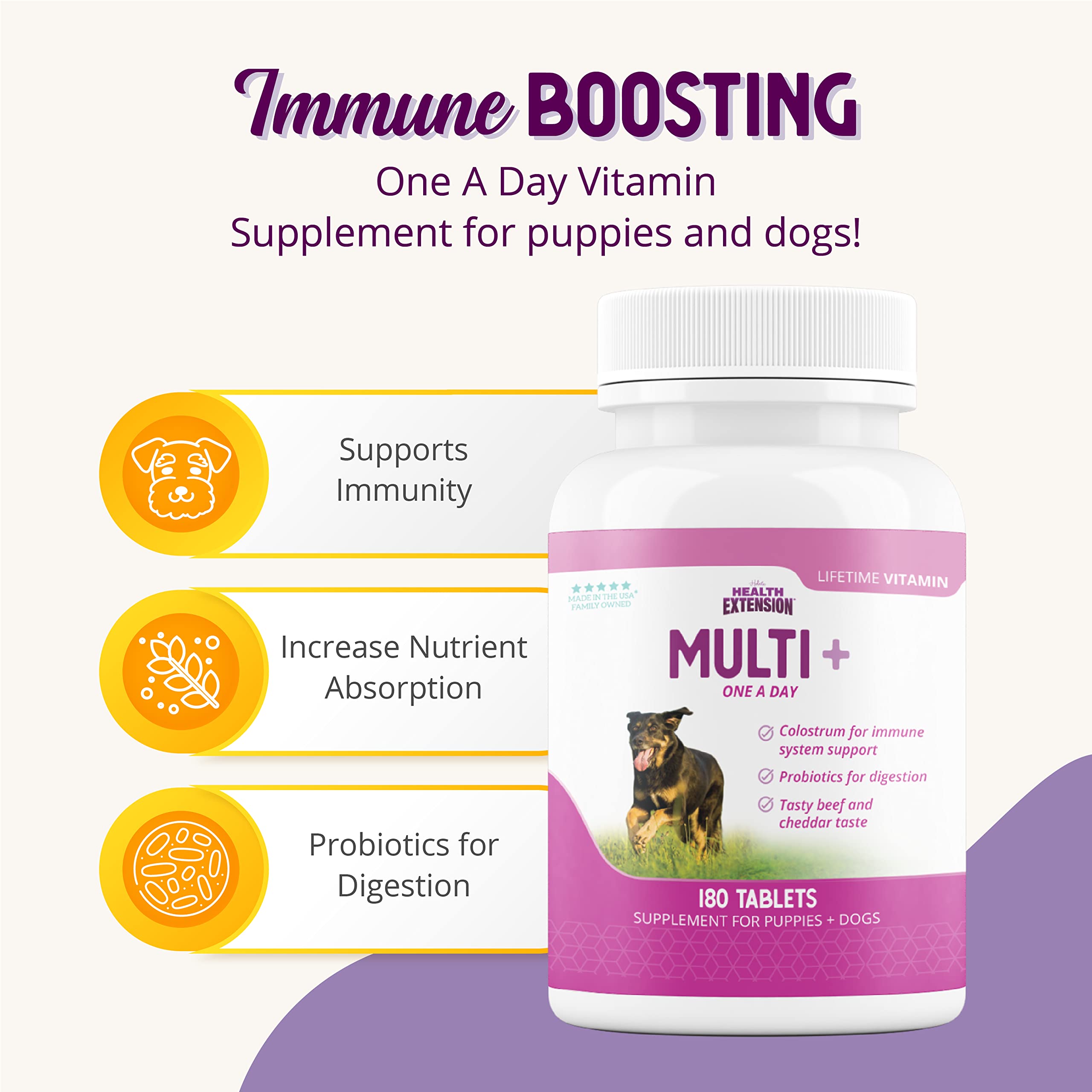 Health Extension Lifetime Multivitamin and Mineral Tablets for Dogs & Puppies, 180 Tablets - Immune, Digestion, Joint Support, Coat & Skin Health