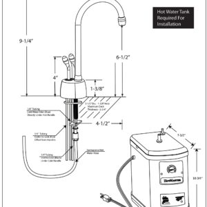 Westbrass D272H-26 Develosah 9" 2-Handle Hot and Cold Water Dispenser with Instant Heating Tank, 1-Pack, Polished Chrome