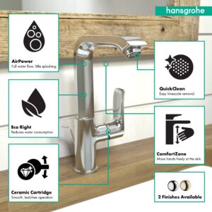 hansgrohe Metris Modern Upgrade Easy Install 1-Handle 1 10-inch Tall Bathroom Sink Faucet in Chrome, 31087001,Small