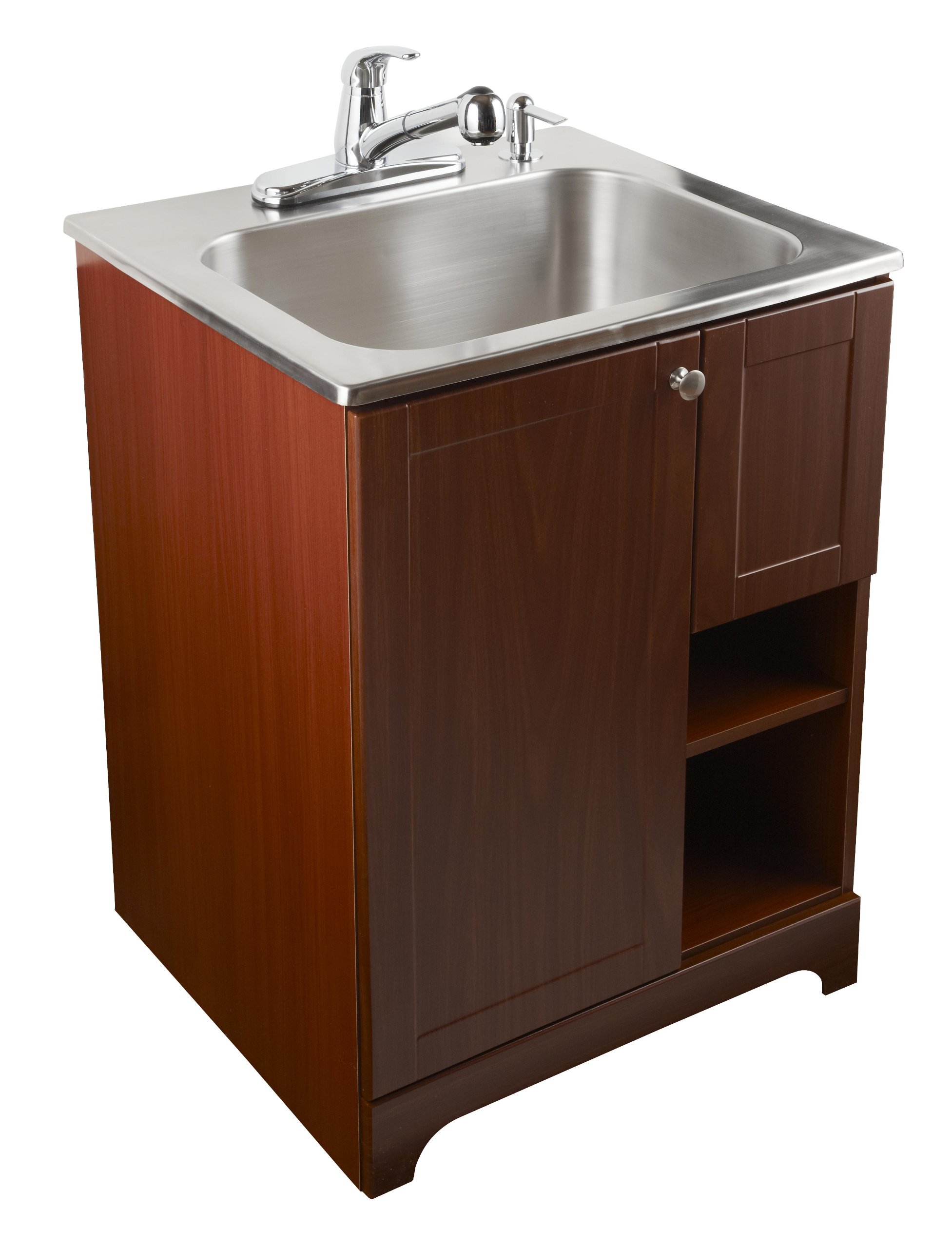 Masco Bath 103030 All-In-One Stainless Steel Utility Sink with Cherry Cabinet Kit, 20-Gallon