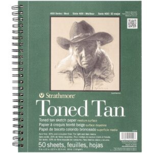 strathmore 400 series sketch pad, toned tan, 9x12 inch, 50 sheets - artist sketchbook for drawing, illustration, art class students