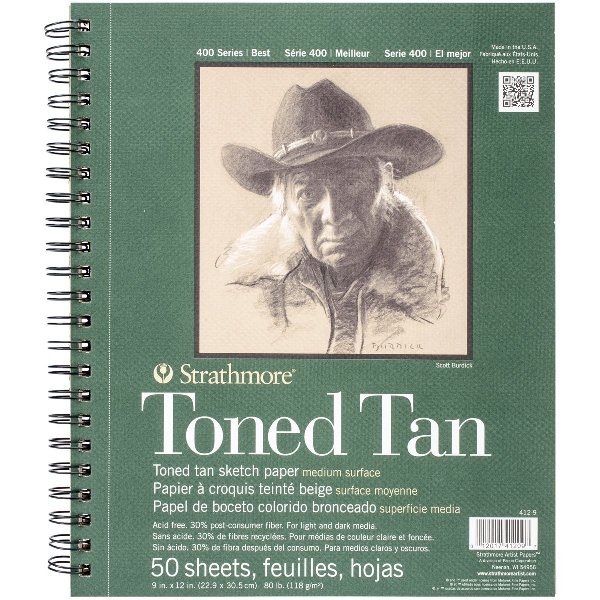 Strathmore 400 Series Sketch Pad, Toned Tan, 9x12 inch, 50 Sheets - Artist Sketchbook for Drawing, Illustration, Art Class Students