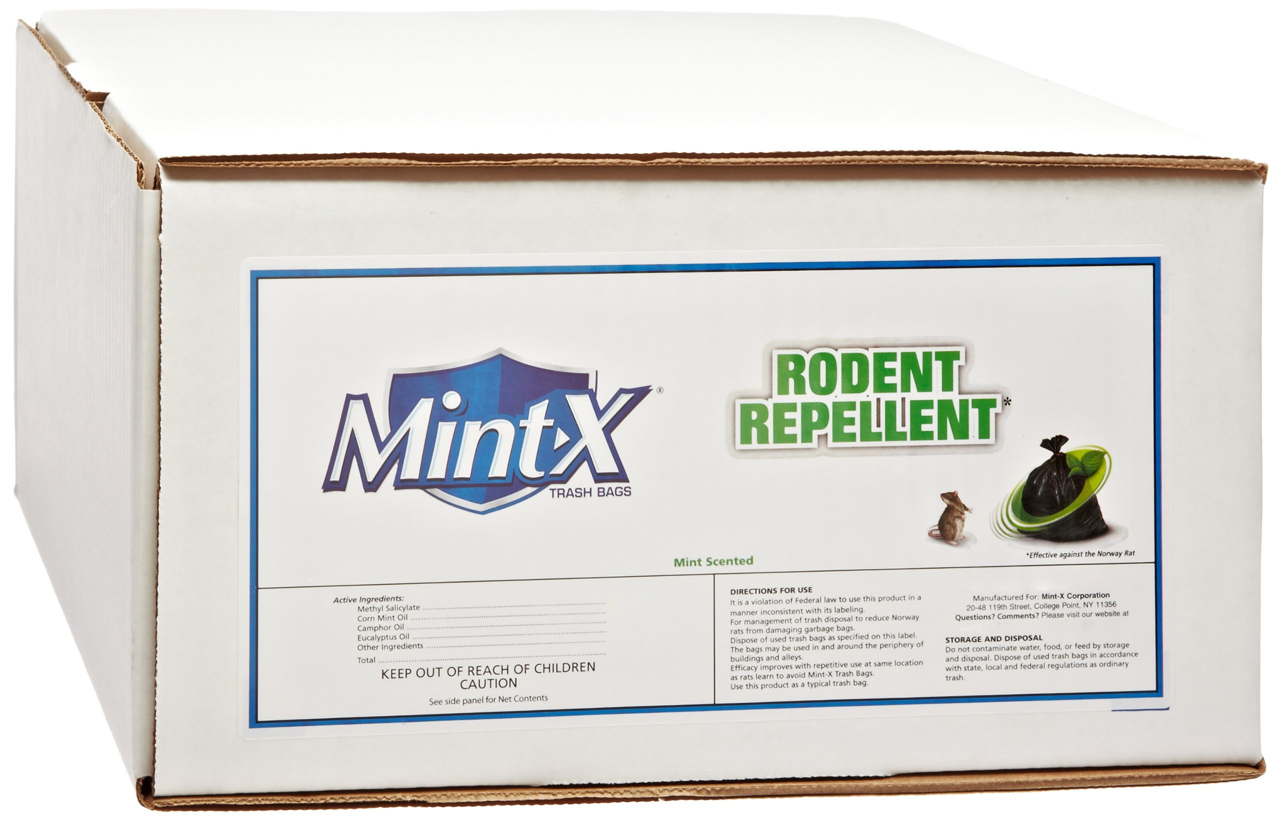 Mint-X Rodent Repellent Trash Bags, 1.3 Mil, Flat Seal, 47" Height x 43" Length, Black (Pack of 100)