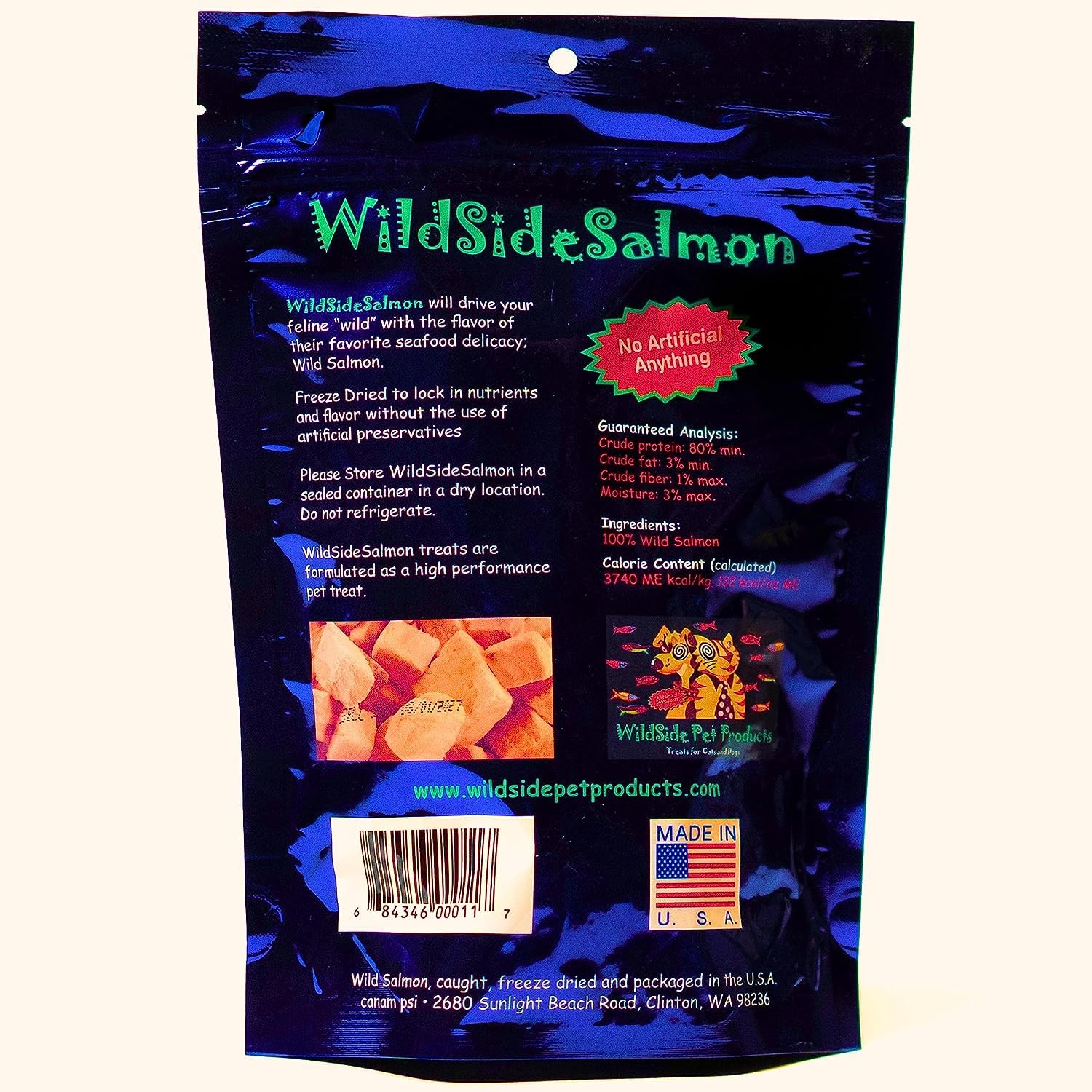 WILDSIDESALMON WildSide Salmon - 100% Wild Alaskan Salmon Freeze Dried Cat Treats - Healthy Training Treat - 3oz (3 Pack)