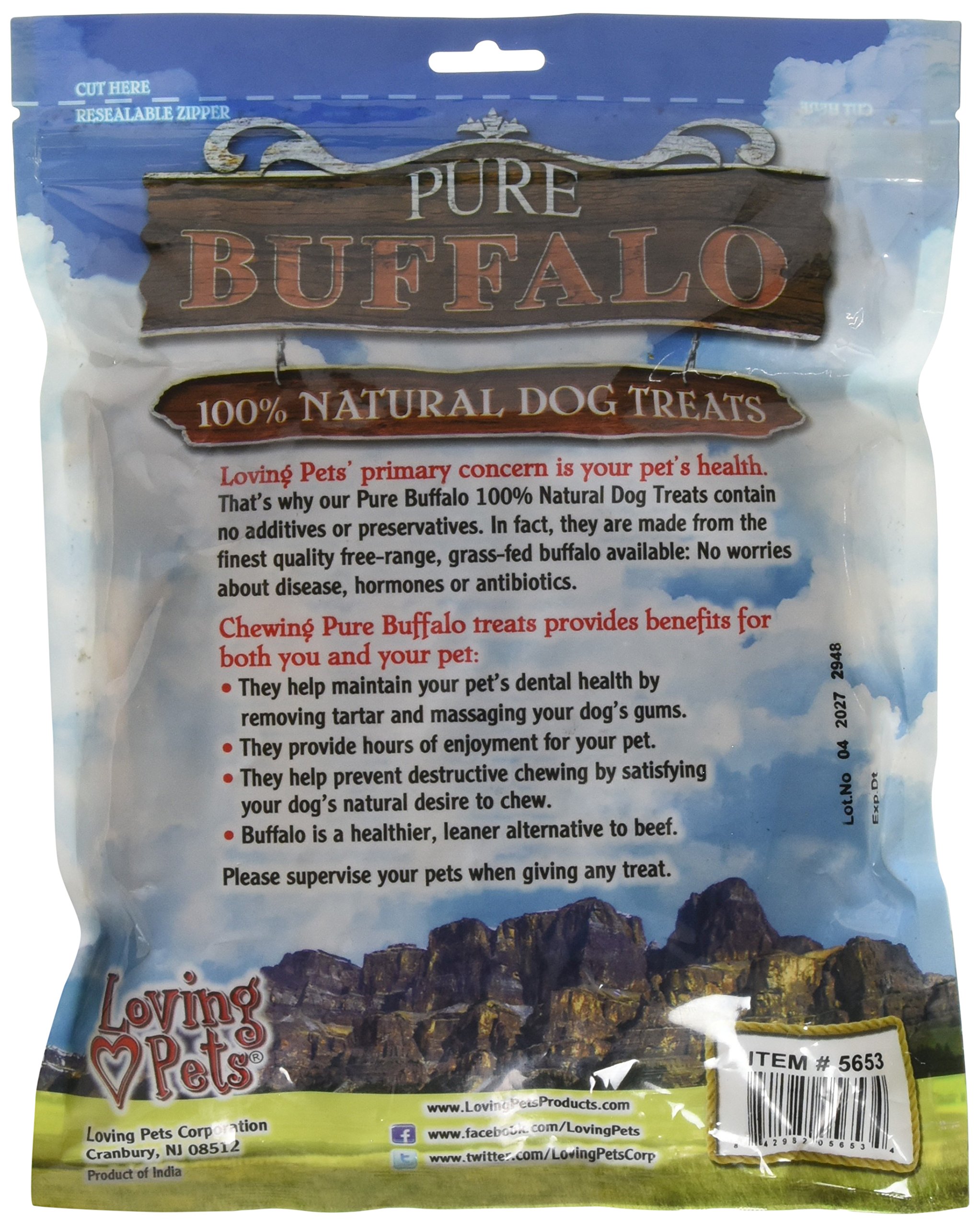 Loving Pets Pure Buffalo 6-Inch Backstrap Tendon Dog Treat, 20-Pack