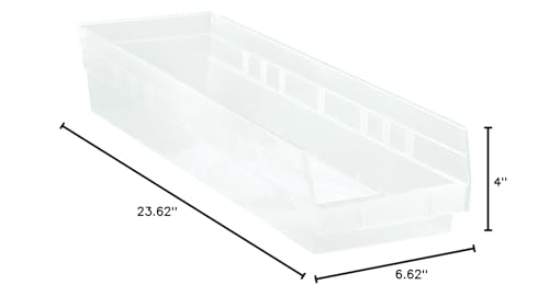 Quantum Storage Systems QSB106CL 8-Pack 4" Hanging Plastic Shelf Bin Storage Containers, 23-5/8" x 6-5/8" x 4" , Clear