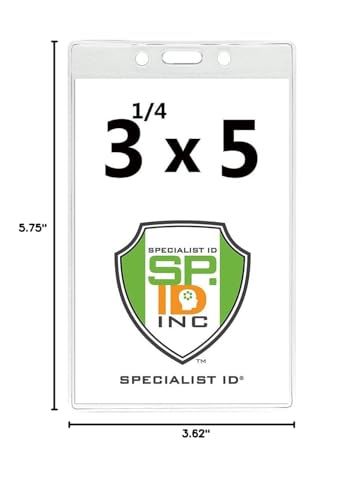 Premium Heavy Duty 3 1/4 X 5 Extra Large ID Badge Holder - Clear Vinyl 3x5 Vertical Card Sleeve for Name Badges, Sporting Events and Trade Shows by Specialist ID