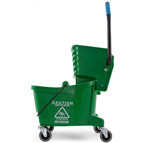 Carlisle FoodService Products Mop Bucket with Side-Press Wringer for Floor Cleaning, Restaurants, Offices, And Janitorial Use, Polyproylene, 26 Quarts, Green