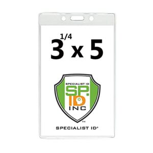 premium heavy duty 3 1/4 x 5 extra large id badge holder - clear vinyl 3x5 vertical card sleeve for name badges, sporting events and trade shows by specialist id