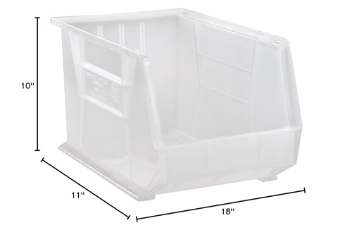 QUANTUM STORAGE SYSTEMS Ultra QUS260CL Solid Part Organizer Clear Bins 18" L x 11" W x 10" H 4 Pack