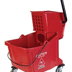 Carlisle FoodService Products Mop Bucket with Side-Press Wringer for Floor Cleaning, Restaurants, Offices, And Janitorial Use, Polyproylene, 26 Quarts, Red