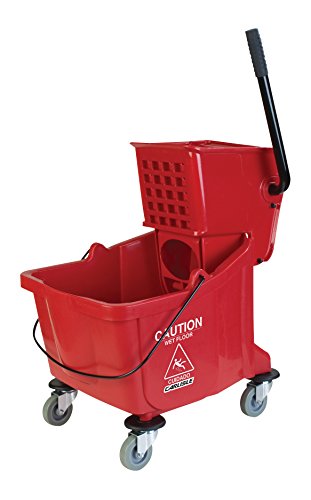 Carlisle FoodService Products Mop Bucket with Side-Press Wringer for Floor Cleaning, Restaurants, Offices, And Janitorial Use, Polyproylene, 26 Quarts, Red