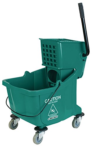 Carlisle FoodService Products Mop Bucket with Side-Press Wringer for Floor Cleaning, Restaurants, Offices, And Janitorial Use, Polyproylene, 26 Quarts, Green