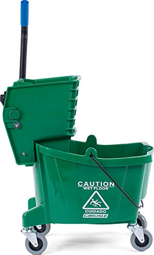 Carlisle FoodService Products Mop Bucket with Side-Press Wringer for Floor Cleaning, Restaurants, Offices, And Janitorial Use, Polyproylene, 26 Quarts, Green