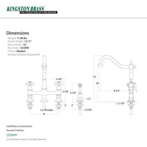 Kingston Brass Elements of Design ES1275TXBS Lafayette 8' Centerset Kitchen Faucet with Brass Sprayer, 8- 3/4', Oil Rubbed Bronze