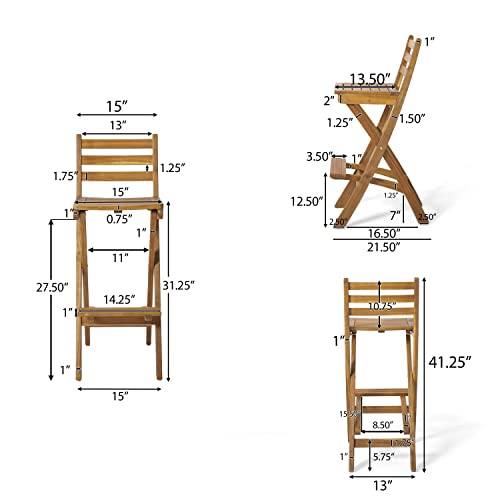 Christopher Knight Home Atlantic Outdoor Foldable Wood Barstool, 31", Natural Wood