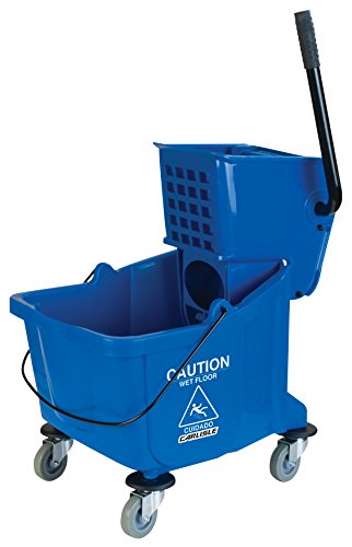 Carlisle FoodService Products Mop Bucket with Side-Press Wringer for Floor Cleaning, Restaurants, Offices, And Janitorial Use, Polyproylene, 26 Quarts, Blue