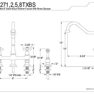 Kingston Brass Elements of Design ES1275TXBS Lafayette 8' Centerset Kitchen Faucet with Brass Sprayer, 8- 3/4', Oil Rubbed Bronze