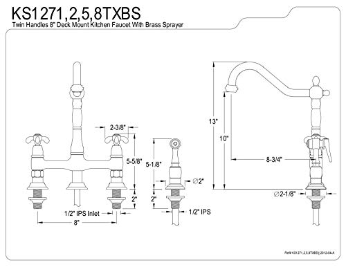 Kingston Brass Elements of Design ES1275TXBS Lafayette 8' Centerset Kitchen Faucet with Brass Sprayer, 8- 3/4', Oil Rubbed Bronze