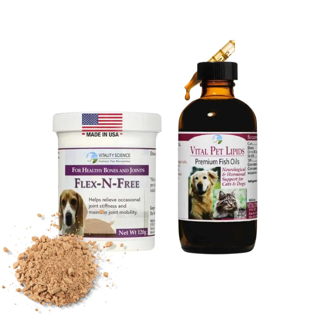 Vitality Science Flex N Free + Vital Pet Lipids for Dogs | 2 Part Program | Promotes Bone Development & Joint Health | Relieves Stiffness | Neurological & Hormonal Support | 100% Safe (Large)