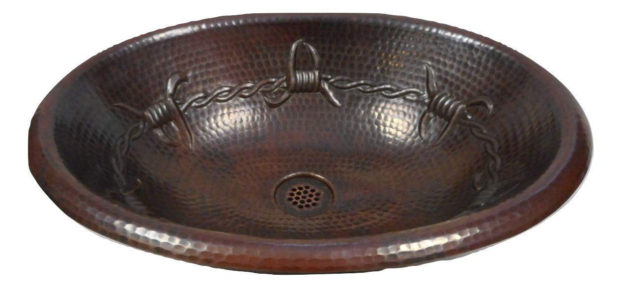 SimplyCopper 19" Oval County Style Copper Bath Sink with Barb Wire Design