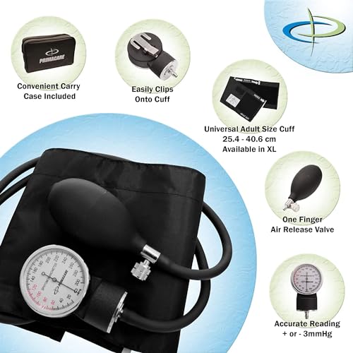 PrimaCare DS-9192 Classic Series Adult Size Professional Blood Pressure Kit with Aneroid Sphygmomanometer, Latex-Free, Inflation System