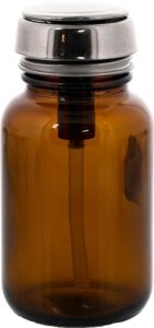 menda 35315 amber glass dispensing bottle with stainless steel one-touch pump, 4oz capacity