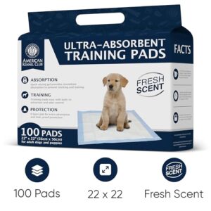 American Kennel Club Scented Puppy Training Pads with Ultra Absorbent Quick Dry Gel – 22 x 22 Pee Pads for Dogs - Fresh Scented - Pack of 100