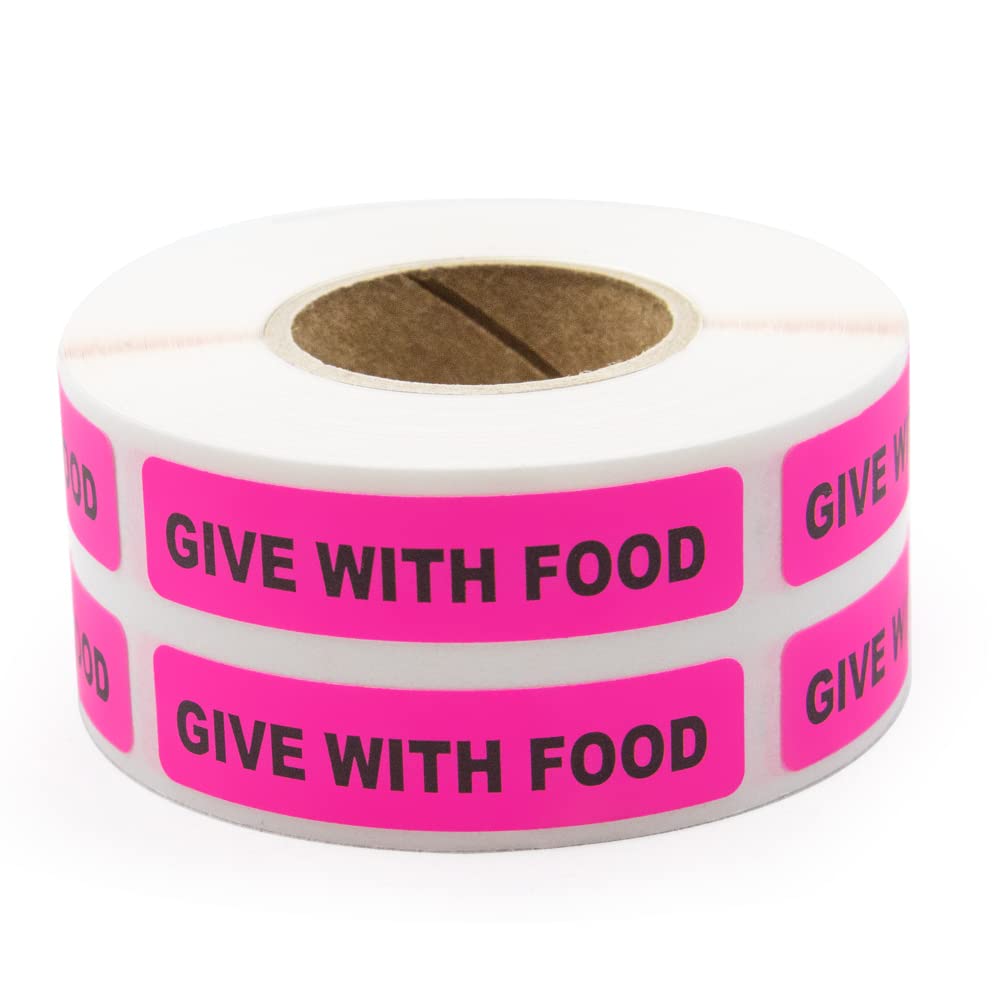 Give with Food Veterinary Labels/Stickers, 500 Labels/Roll, 0.375" x 1.625", Fluorescent Pink - Medicine Labels for Pharmacy, Prescription & Care Instructions, Pharmacy Stickers | LabelValue.com