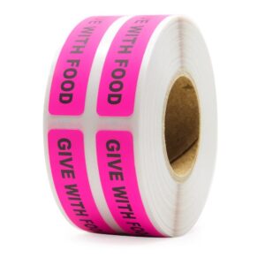 Give with Food Veterinary Labels/Stickers, 500 Labels/Roll, 0.375" x 1.625", Fluorescent Pink - Medicine Labels for Pharmacy, Prescription & Care Instructions, Pharmacy Stickers | LabelValue.com