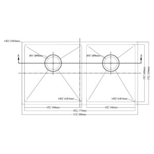 Dawn SRU301616R Undermount Small Corner Radius Double Bowl Sink, Polished Satin