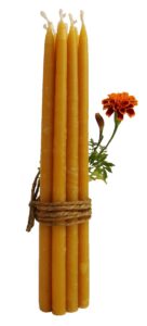 bcandle 100% beeswax 2-hour candles organic hand made - 7 1/2 inch tall, 3/8 inch diameter (pack of 12), porcelain candle holder