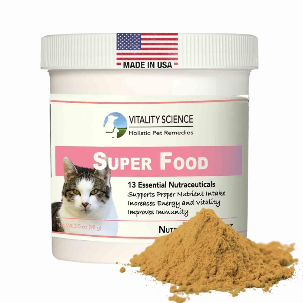 Vitality Science Super Food for Cats | High Potency Multi-Vitamin and Mineral Supplement | Increases Energy and Vitality | 100% Natural (60g)